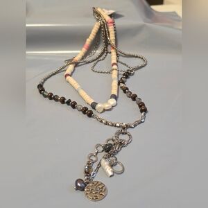 Free People Layered Beaded Charm Necklace with Silver Accents